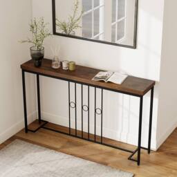 Costway Industrial Console Table 140CM Narrow Entryway Table Behind Sofa Table in Brown - thumbnail 4