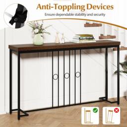 Costway Industrial Console Table 140CM Narrow Entryway Table Behind Sofa Table in Brown - thumbnail 7