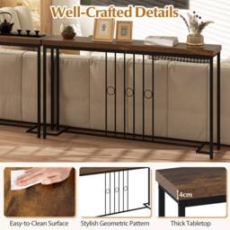 Costway Industrial Console Table 140CM Narrow Entryway Table Behind Sofa Table in Brown - thumbnail 9