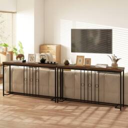 Costway Industrial Console Table 140CM Narrow Entryway Table Behind Sofa Table in Brown - thumbnail 5