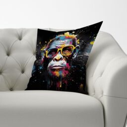 Warren Reed - Designer Coloured Splashart Monkey Face Cushions in Blue - Size: 60 cm x 60 cm - thumbnail 2