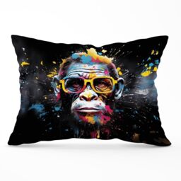 Warren Reed - Designer Coloured Splashart Monkey Face Cushions in Blue - Size: 60 cm x 60 cm - thumbnail 1