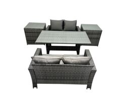 Fimous 4 Seater Outdoor Dining Table Double Seat Sofa 2 Side Table Set in Dark Grey - thumbnail 2