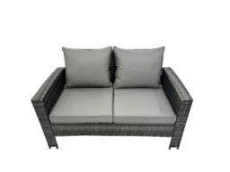 Fimous 4 Seater Outdoor Dining Table Double Seat Sofa 2 Side Table Set in Dark Grey - thumbnail 4