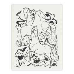 "Artery8 Three Horses Ink Drawing Leo Gestel Wall Art Poster Print in White - Size: W18"" x H24""" - thumbnail 1