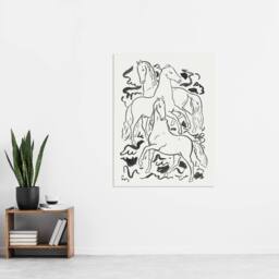 "Artery8 Three Horses Ink Drawing Leo Gestel Wall Art Poster Print in White - Size: W18"" x H24""" - thumbnail 4