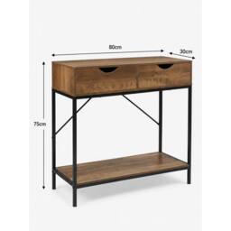 FORGEVIO 2 Drawer Console Table Black Frame Wooden Shelf - thumbnail 2