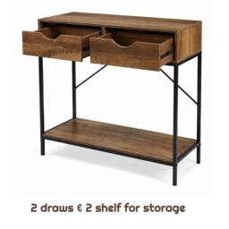 FORGEVIO 2 Drawer Console Table Black Frame Wooden Shelf - thumbnail 3