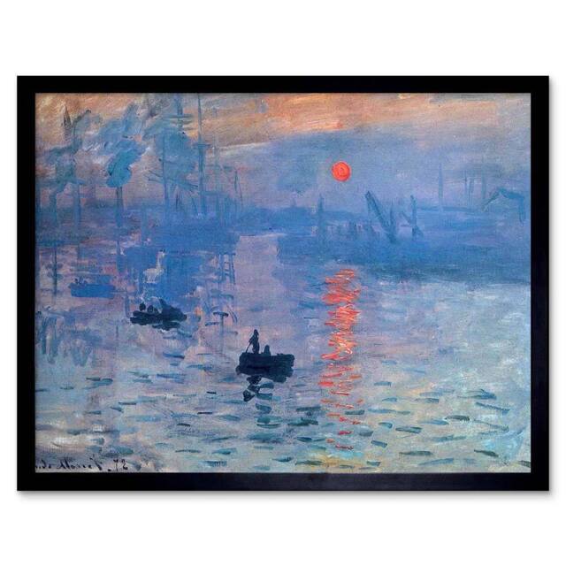 "Artery8 Claude Monet Impression Sunrise Old Master Painting Framed Art Print in Blue - Size: W12"" x H16""" - image 1