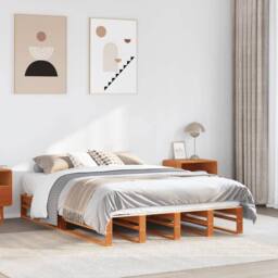 Berkfield Home Modern Bed Frame without Mattress Wax Brown 120x200 cm Solid Wood Pine - Size: Small Double - thumbnail 2