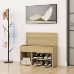 Berkfield Home Shoe Bench Sonoma Oak 80x30x45 cm Engineered Wood in Light Tan - Size: 80 x 30 x 45 cm