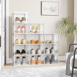 Living and Home 12pcs Clear Plastic Shoe Organizer Storage Boxes under Size 50 (28*36*20 CM) in White - thumbnail 3