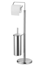 Orsina Chrome Toilet Brush & Roll Holder, Freestanding Toilet Roll Holder With Brush, Toilet Brush & Roll Stand in Silver