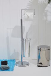 Orsina Chrome Toilet Brush & Roll Holder, Freestanding Toilet Roll Holder With Brush, Toilet Brush & Roll Stand in Silver - thumbnail 5