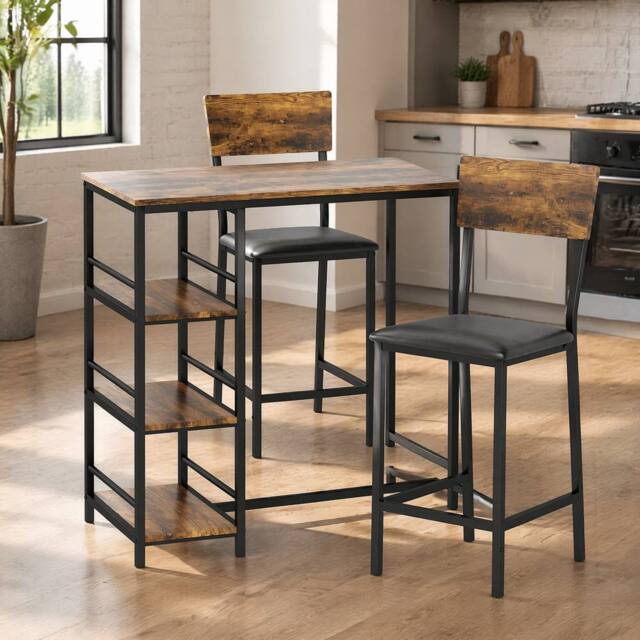 STILVORA Bar Table Set with storage rustic brown - image 1