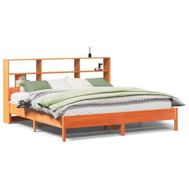 Berkfield Home Bookcase Bed Frame Wax Brown 180x200 cm Super King Solid Wood Pine - image 1