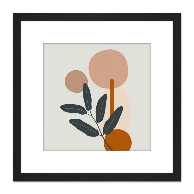 Artery8 Simple Abstract Warm Earth Tone Plant Leaves Leaf Sunrise Sunset Modern Boho Bohemian Square Wooden Framed Wall Art Print Picture 8X8 Inch - image 1