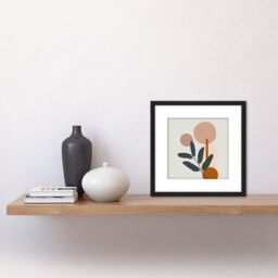 Artery8 Simple Abstract Warm Earth Tone Plant Leaves Leaf Sunrise Sunset Modern Boho Bohemian Square Wooden Framed Wall Art Print Picture 8X8 Inch - thumbnail 2
