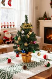 "Living and Home Mini Pre-Lit Christmas Tree with ""Merry Christmas"" Top & Baubles" - thumbnail 2