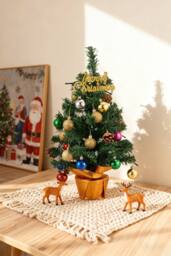 "Living and Home Mini Pre-Lit Christmas Tree with ""Merry Christmas"" Top & Baubles" - thumbnail 1