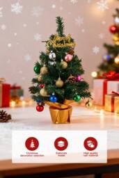 "Living and Home Mini Pre-Lit Christmas Tree with ""Merry Christmas"" Top & Baubles" - thumbnail 3