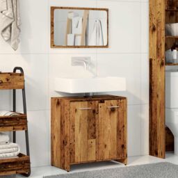 Berkfield Home Bathroom Cabinet with Mirror Old Wood Engineered Wood in Brown - thumbnail 3
