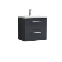 Balterley Bathroom 2 Soft Close Drawer Wall Hung Vanity Unit, Dark Grey, 600mm in Grey - thumbnail 1