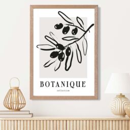 ARTZE Grey & Black Olive Boho Sketch Floral Framed Print SIZE: A2 with Oak Frame - Size: A4 - thumbnail 2