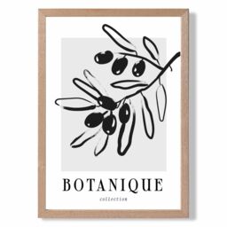 ARTZE Grey & Black Olive Boho Sketch Floral Framed Print SIZE: A2 with Oak Frame - Size: A4 - thumbnail 1