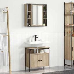Berkfield Home 2 Piece Bathroom Cabinet Set Sonoma Oak Engineered Wood in Brown - thumbnail 4