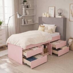 Kidsaw Multi Drawer Single 3ft Cabin Bed Frame, Pink in Baby Pink - thumbnail 3