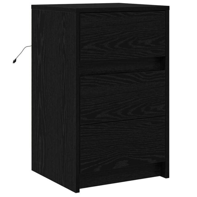 Berkfield Home Bedside Cabinet with LED Lights Black Oak Engineered Wood - image 1