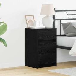 Berkfield Home Bedside Cabinet with LED Lights Black Oak Engineered Wood - thumbnail 2