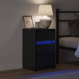 Berkfield Home Bedside Cabinet with LED Lights Black Oak Engineered Wood - thumbnail 4
