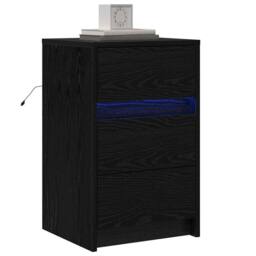Berkfield Home Bedside Cabinet with LED Lights Black Oak Engineered Wood - thumbnail 3