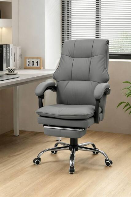 Living and Home Height-Adjustable Ergonomic Office Chair with Plush Seat, 135° Tilt & Footrest in Grey - image 1