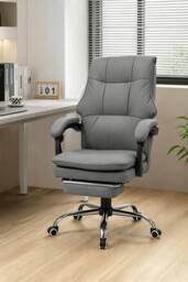 Living and Home Height-Adjustable Ergonomic Office Chair with Plush Seat, 135° Tilt & Footrest in Grey - thumbnail 1