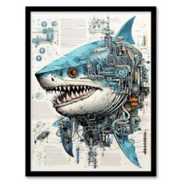 Artery8 Weapons Grade Shark Robot Hybrid Secret Military Schematic Blueprint Futuristic Complex Arcane Manuscript Gift For Him Man Cave Art Print - thumbnail 1
