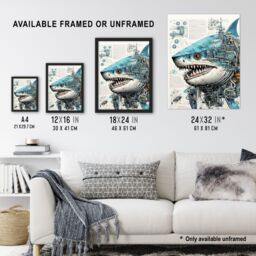 Artery8 Weapons Grade Shark Robot Hybrid Secret Military Schematic Blueprint Futuristic Complex Arcane Manuscript Gift For Him Man Cave Art Print - thumbnail 3