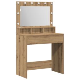 Berkfield Home Dressing Table with LED Lights - Artisan Oak - 79 x 41 x 135 cm in Beige - thumbnail 2