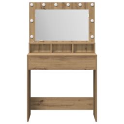 Berkfield Home Dressing Table with LED Lights - Artisan Oak - 79 x 41 x 135 cm in Beige - thumbnail 4