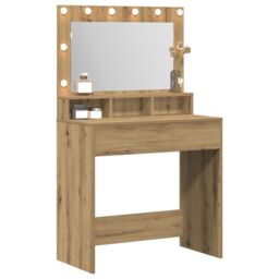 Berkfield Home Dressing Table with LED Lights - Artisan Oak - 79 x 41 x 135 cm in Beige - thumbnail 3