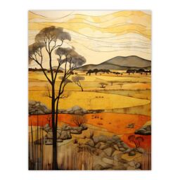 Artery8 African Savannah Artwork Yellow Orange Ochre Tropical Grassland In Summer Large Wall Unframed Art Poster Print Thick Paper 18X24 Inch - thumbnail 1