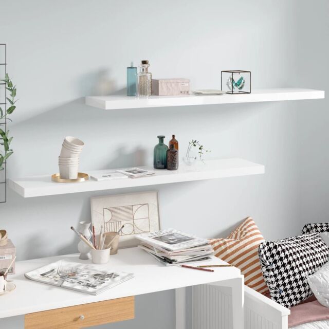 Berkfield Home Floating Wall Shelves 2 pcs High Gloss White 120x23.5x3.8 cm MDF - image 1