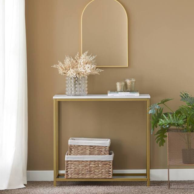 SoBuy Slim Console Table - Marble Effect Top in Gold - image 1