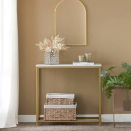 SoBuy Slim Console Table - Marble Effect Top in Gold - thumbnail 1