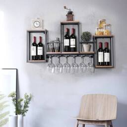 Kelvenix Wall Mounted Wine Rack Wine Bottle Storage in Brown - Size: 0.6m2 - thumbnail 5