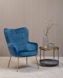 Orsina High Back Velvet Armchair with Gold Legs, Versatile & Durable Armchair, Easy to Maintain Bucket Chair in Blue - thumbnail 5