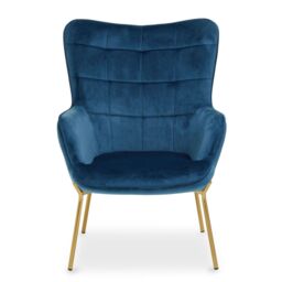 Orsina High Back Velvet Armchair with Gold Legs, Versatile & Durable Armchair, Easy to Maintain Bucket Chair in Blue - thumbnail 7