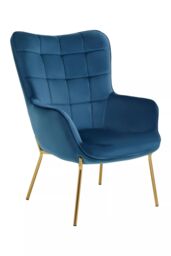 Orsina High Back Velvet Armchair with Gold Legs, Versatile & Durable Armchair, Easy to Maintain Bucket Chair in Blue - thumbnail 2